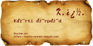 Kürti Árpád névjegykártya